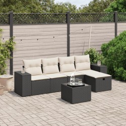 vidaXL Set de sofás de jardín 6 piezas y cojines ratán sintético negro