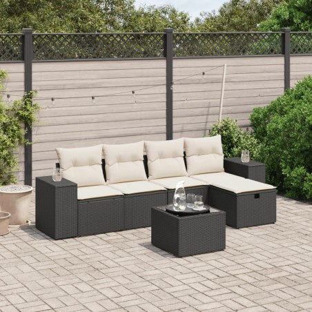 vidaXL Set de sofás de jardín 6 piezas y cojines ratán sintético negro