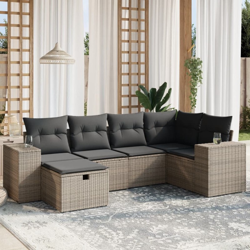 vidaXL Set de muebles de jardín 6 pzas y cojines ratán sintético gris vidaXL Set de muebles de jardín 6 pzas y cojines ratán sintético gris