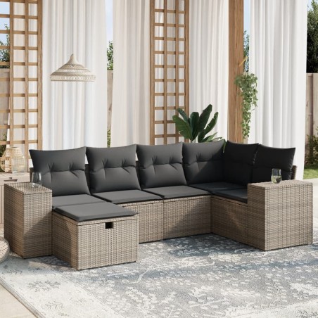 vidaXL Set de muebles de jardín 6 pzas y cojines ratán sintético gris