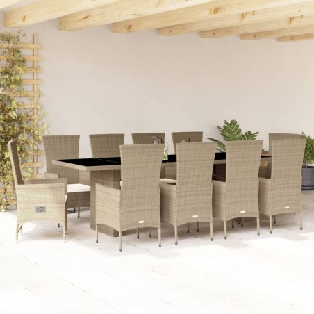 vidaXL Set comedor de jardín 7 pzas con cojines ratán sintético beige