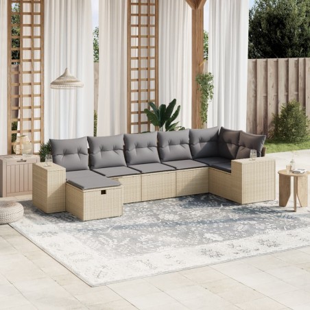 vidaXL Juego de sofás jardín con cojines beige mezcla 7 pzas ratán PE