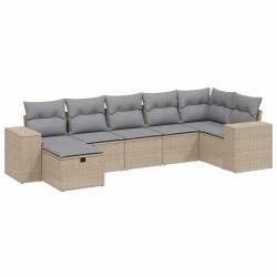 vidaXL Juego de sofás jardín con cojines beige mezcla 7 pzas ratán PE