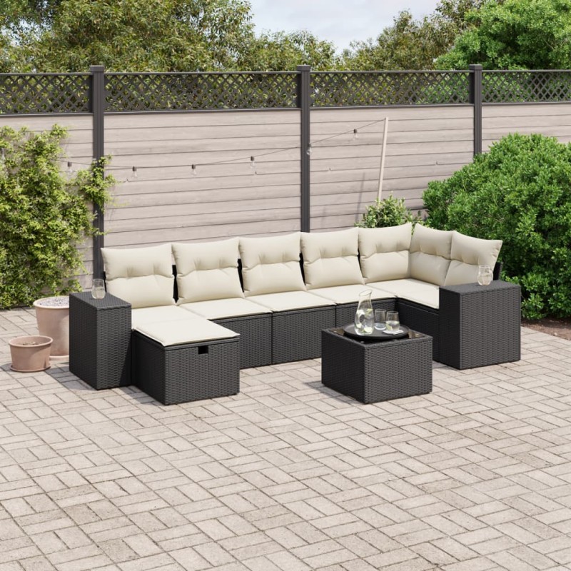vidaXL Set de sofás de jardín 8 piezas y cojines ratán sintético negro vidaXL Set de sofás de jardín 8 piezas y cojines ratán sintético negro