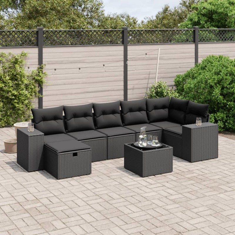 vidaXL Set de sofás de jardín 8 piezas y cojines ratán sintético negro vidaXL Set de sofás de jardín 8 piezas y cojines ratán sintético negro