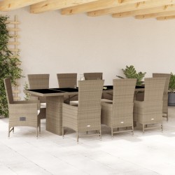 vidaXL Set comedor de jardín 9 pzas con cojines ratán sintético beige