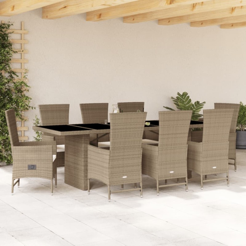 vidaXL Set comedor de jardín 9 pzas con cojines ratán sintético beige vidaXL Set comedor de jardín 9 pzas con cojines ratán sintético beige