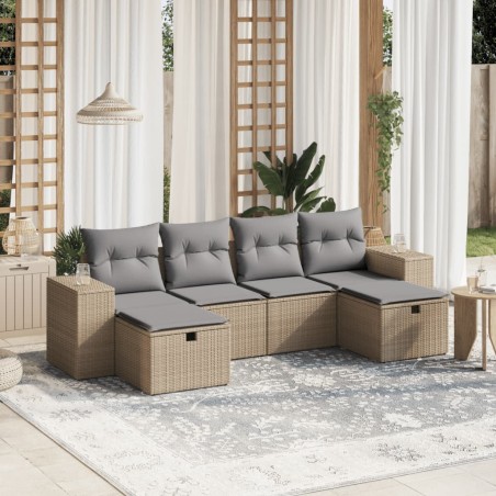 vidaXL Juego de sofás jardín con cojines beige mezcla 6 pzas ratán PE