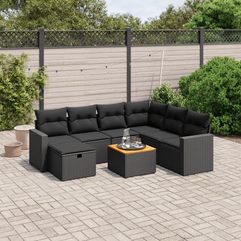 vidaXL Set de sofás de jardín 8 piezas y cojines ratán sintético negro vidaXL Set de sofás de jardín 8 piezas y cojines ratán sintético negro