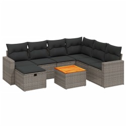vidaXL Set de sofás de jardín 8 pzas y cojines ratán sintético gris