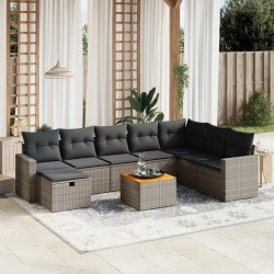 vidaXL Set de muebles de jardín 9 pzas y cojines ratán sintético gris