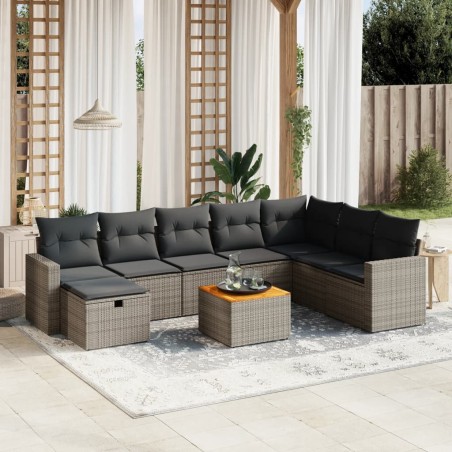 vidaXL Set de muebles de jardín 9 pzas y cojines ratán sintético gris