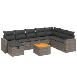 vidaXL Set de muebles de jardín 9 pzas y cojines ratán sintético gris