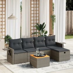 vidaXL Set de muebles de jardín 6 pzas y cojines ratán sintético gris