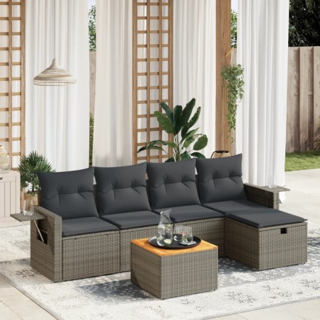 vidaXL Set de muebles de jardín 6 pzas y cojines ratán sintético gris