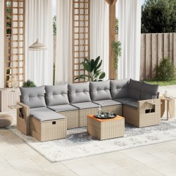 vidaXL Juego de sofás jardín con cojines beige mezcla 8 pzas ratán PE