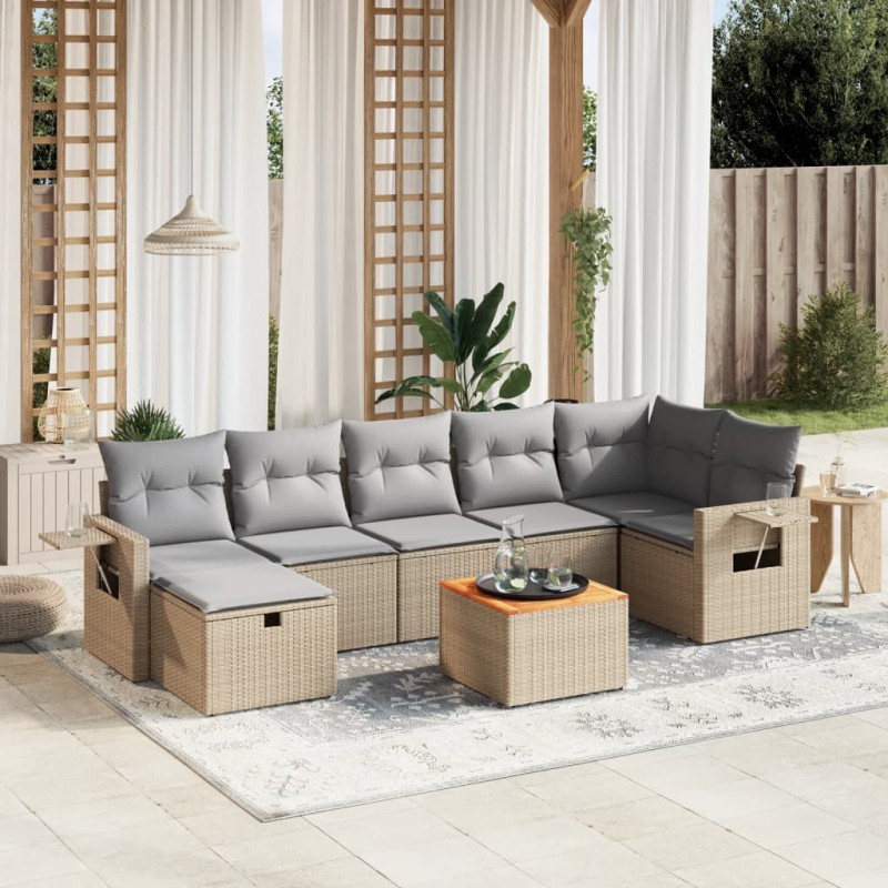 vidaXL Juego de sofás jardín con cojines beige mezcla 8 pzas ratán PE vidaXL Juego de sofás jardín con cojines beige mezcla 8 pzas ratán PE