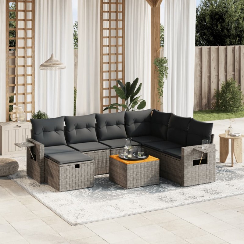 vidaXL Set de sofás de jardín 8 pzas y cojines ratán sintético gris vidaXL Set de sofás de jardín 8 pzas y cojines ratán sintético gris