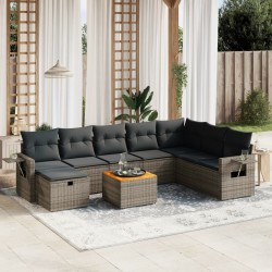vidaXL Set de muebles de jardín 9 pzas y cojines ratán sintético gris