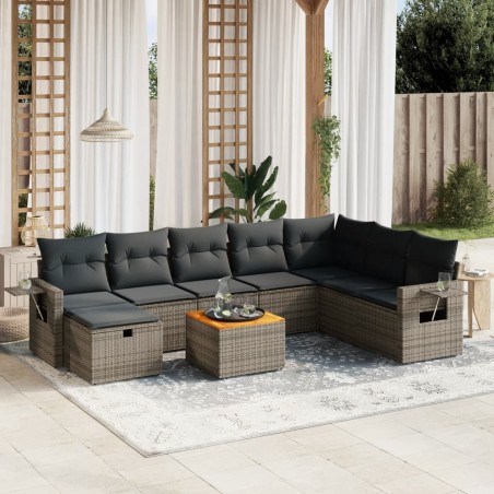 vidaXL Set de muebles de jardín 9 pzas y cojines ratán sintético gris