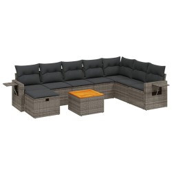 vidaXL Set de muebles de jardín 9 pzas y cojines ratán sintético gris