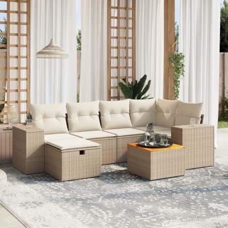 vidaXL Set sofás de jardín 7 piezas y cojines ratán sintético beige