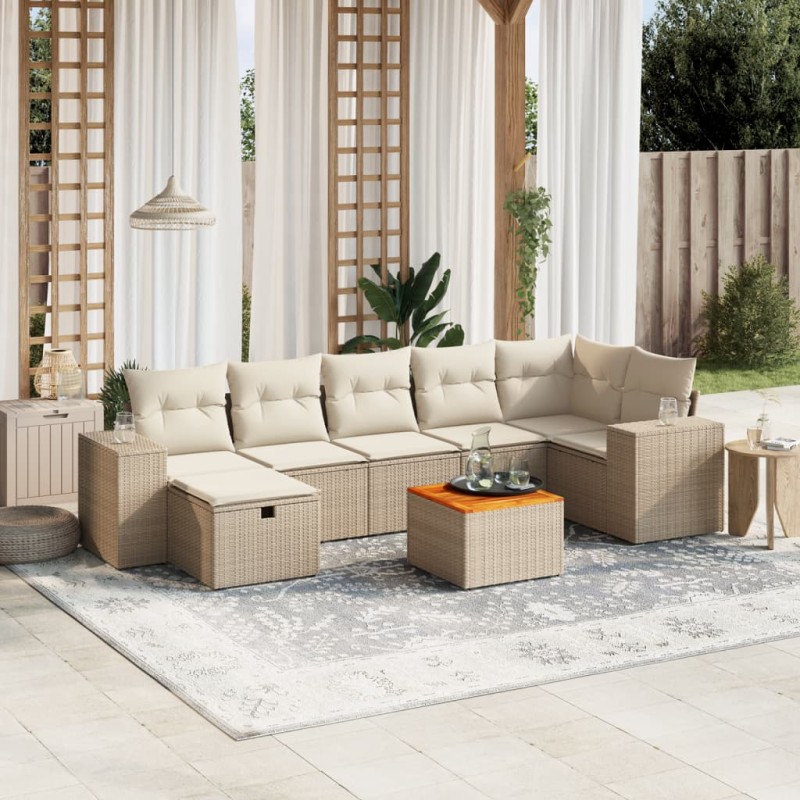 vidaXL Juego de sofás de jardín con cojines beige 8 pzas ratán PE vidaXL Juego de sofás de jardín con cojines beige 8 pzas ratán PE