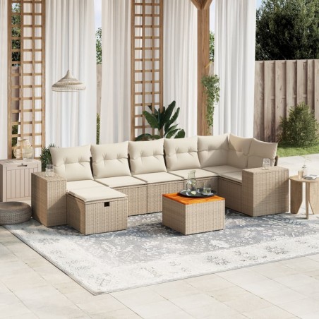 vidaXL Juego de sofás de jardín con cojines beige 8 pzas ratán PE