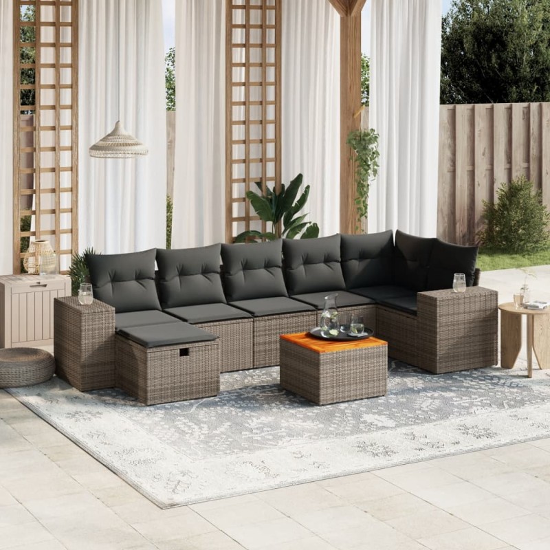vidaXL Set de sofás de jardín 8 pzas y cojines ratán sintético gris vidaXL Set de sofás de jardín 8 pzas y cojines ratán sintético gris