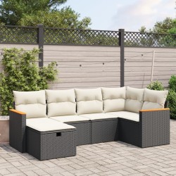 vidaXL Set de sofás de jardín 6 piezas y cojines ratán sintético negro