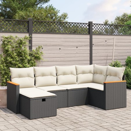 vidaXL Set de sofás de jardín 6 piezas y cojines ratán sintético negro