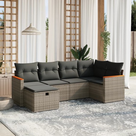 vidaXL Set de muebles de jardín 6 pzas y cojines ratán sintético gris