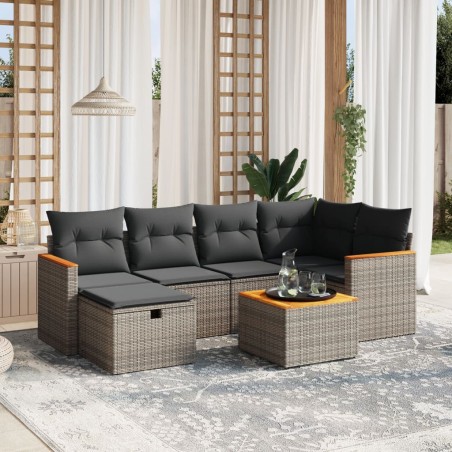 vidaXL Set de sofás de jardín 7 piezas con cojines ratán PE gris