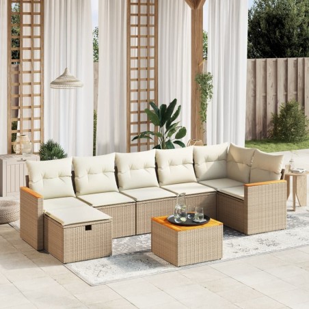 vidaXL Juego de sofás de jardín con cojines beige 8 pzas ratán PE
