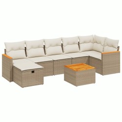 vidaXL Juego de sofás de jardín con cojines beige 8 pzas ratán PE
