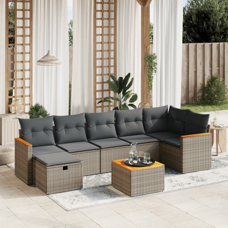 vidaXL Set de sofás de jardín 8 pzas y cojines ratán sintético gris vidaXL Set de sofás de jardín 8 pzas y cojines ratán sintético gris