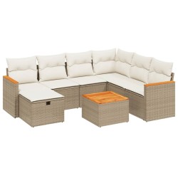 vidaXL Juego de sofás de jardín con cojines beige 8 pzas ratán PE