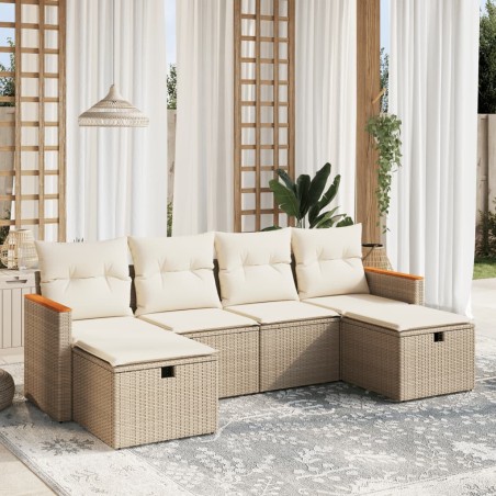 vidaXL Juego de sofás jardín con cojines 6 pzas ratán sintético beige