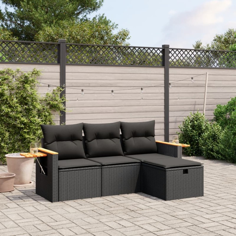 vidaXL Juego de sofás jardín 4 pzas con cojines ratán sintético negro vidaXL Juego de sofás jardín 4 pzas con cojines ratán sintético negro