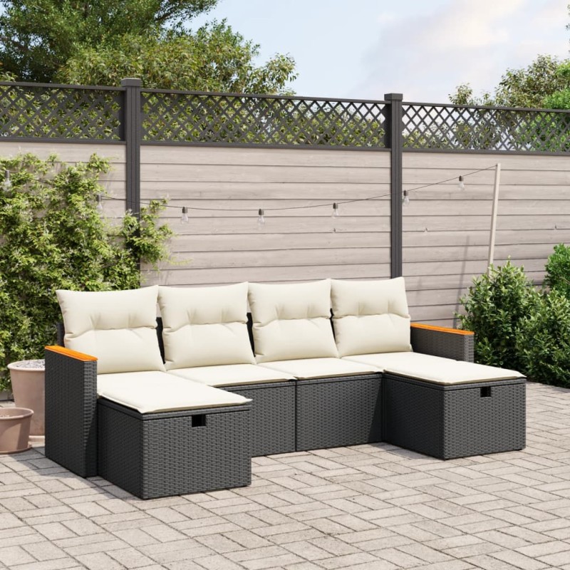 vidaXL Set de sofás de jardín 6 piezas y cojines ratán sintético negro vidaXL Set de sofás de jardín 6 piezas y cojines ratán sintético negro