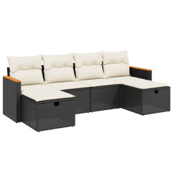 vidaXL Set de sofás de jardín 6 piezas y cojines ratán sintético negro