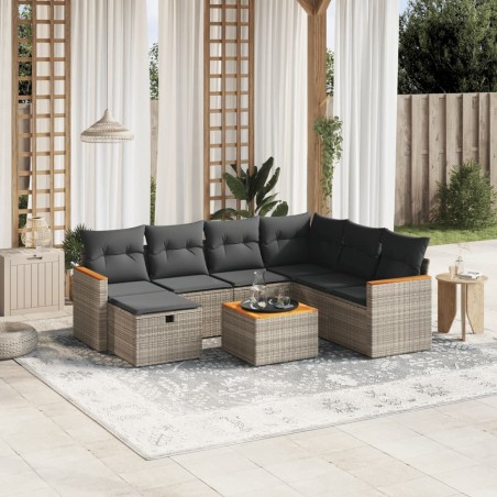 vidaXL Set de sofás de jardín 8 pzas y cojines ratán sintético gris