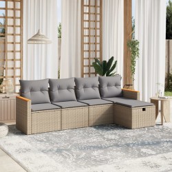 vidaXL Juego de sofás jardín con cojines beige mezcla 5 pzas ratán PE