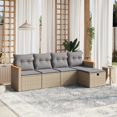 vidaXL Juego de sofás jardín con cojines beige mezcla 5 pzas ratán PE