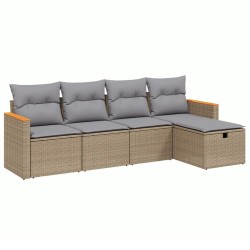 vidaXL Juego de sofás jardín con cojines beige mezcla 5 pzas ratán PE