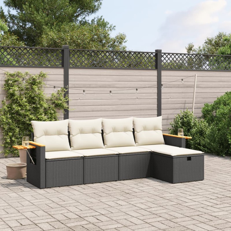 vidaXL Set de muebles de jardín 5 pzas y cojines ratán sintético negro vidaXL Set de muebles de jardín 5 pzas y cojines ratán sintético negro
