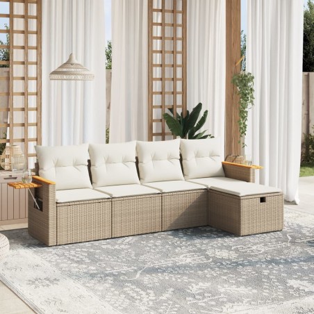 vidaXL Juego de sofás jardín con cojines 5 pzas ratán sintético beige