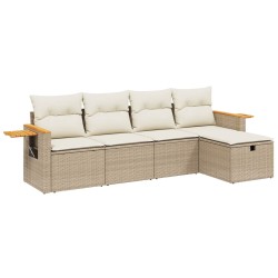 vidaXL Juego de sofás jardín con cojines 5 pzas ratán sintético beige