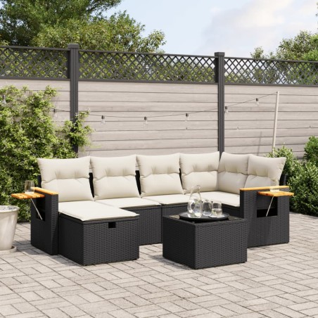 vidaXL Set de comedor de jardín 7 pzas y cojines ratán sintético negro