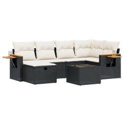 vidaXL Set de comedor de jardín 7 pzas y cojines ratán sintético negro